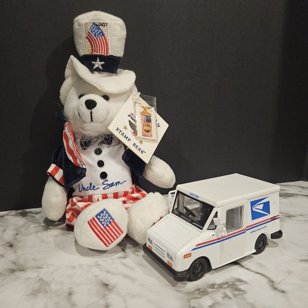 USPS Stamp Uncle Sam Bear Plush & Mail Truck Bundle | Patriotic Toy Set‎